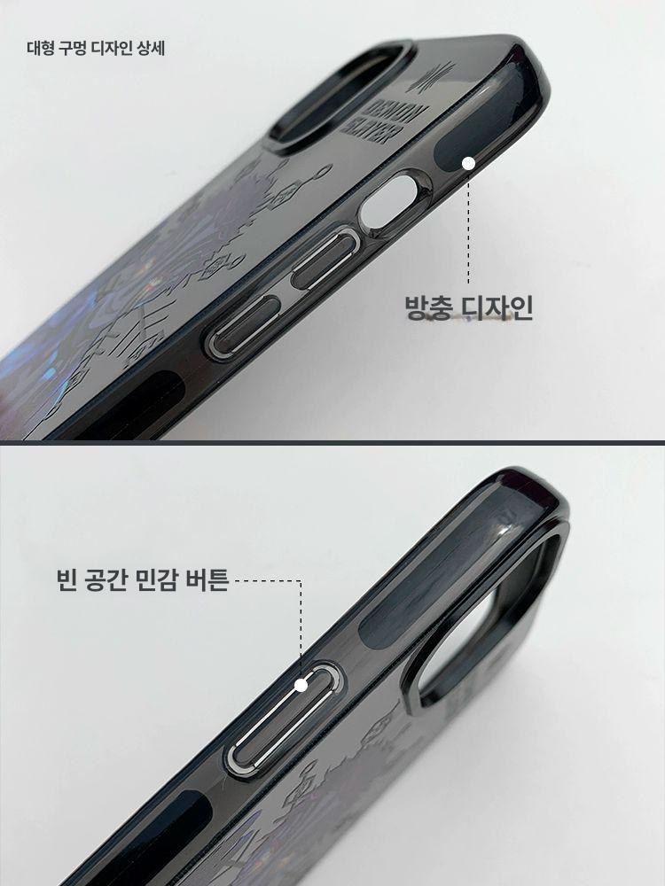 귀멸의 칼날 아이폰 케이스 아카자 상현삼 2D 캐릭터 15 16 17 핸드폰 커버 정밀 구멍 연그레이 투명 iphone 16 pro max - 상세 이미지 4