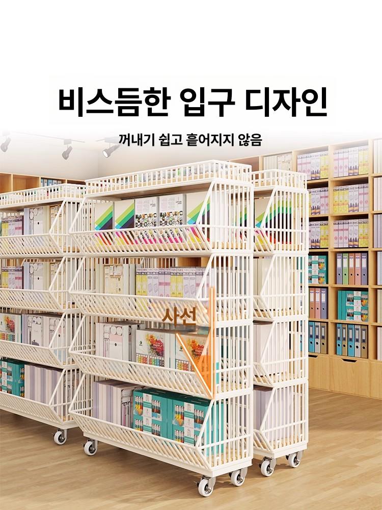 간식팬트리 바구니 트롤리 랙 진열 pc방 경사 철재 5단 화이트 120 - 상세 이미지 3