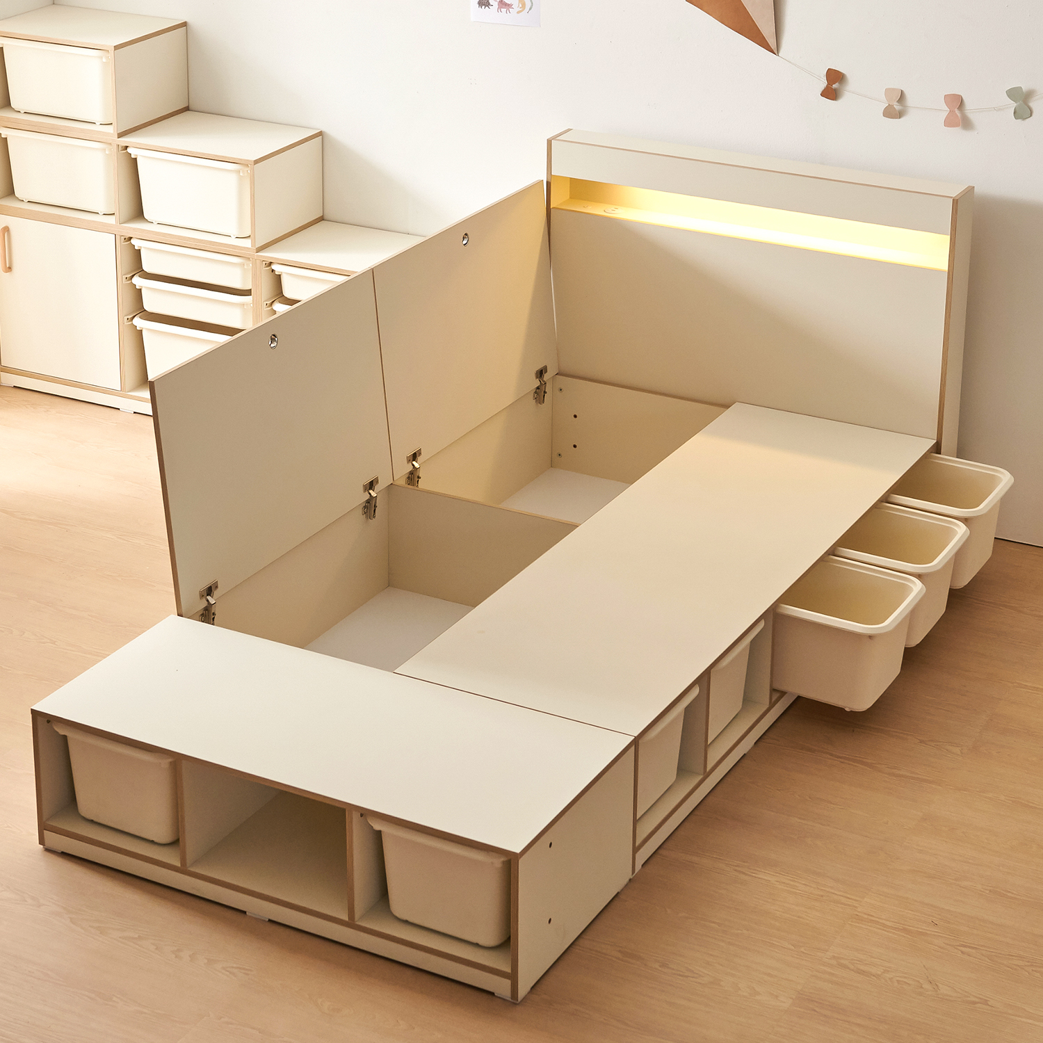 초등학생 침대 프레임 LED 아이방 인테리어 어린이 서랍형 침대
