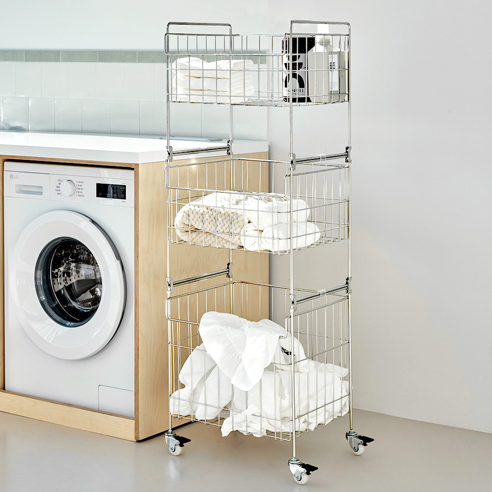 JBJ 비블레스 메종드 프리미엄 대용량 이동식 올스텐 304 세탁바구니 3단, 1개 제품 이미지