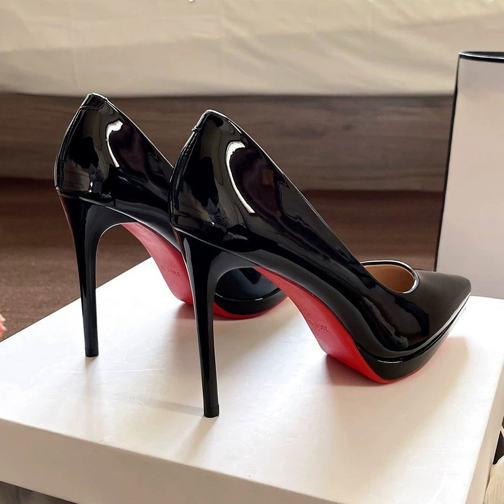 뾰족한 발가락 12cm 블랙 유광 에나멜 가보시 레드솔 하이힐 220 260mm 파티 - 상세 이미지 4