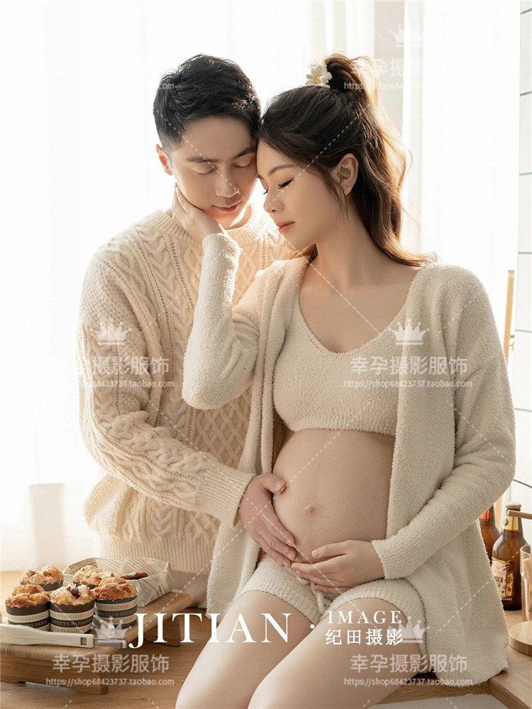 겨울 주수사진 커플옷 커플룩 니트 나시 임산부 상하의 반바지 만삭촬영 만삭사진옷 - 상세 이미지 4