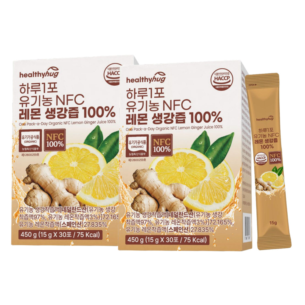 헬씨허그 하루1포 유기농 레몬생강즙 NFC 100% 15g 30포, 2개 - 상품 이미지