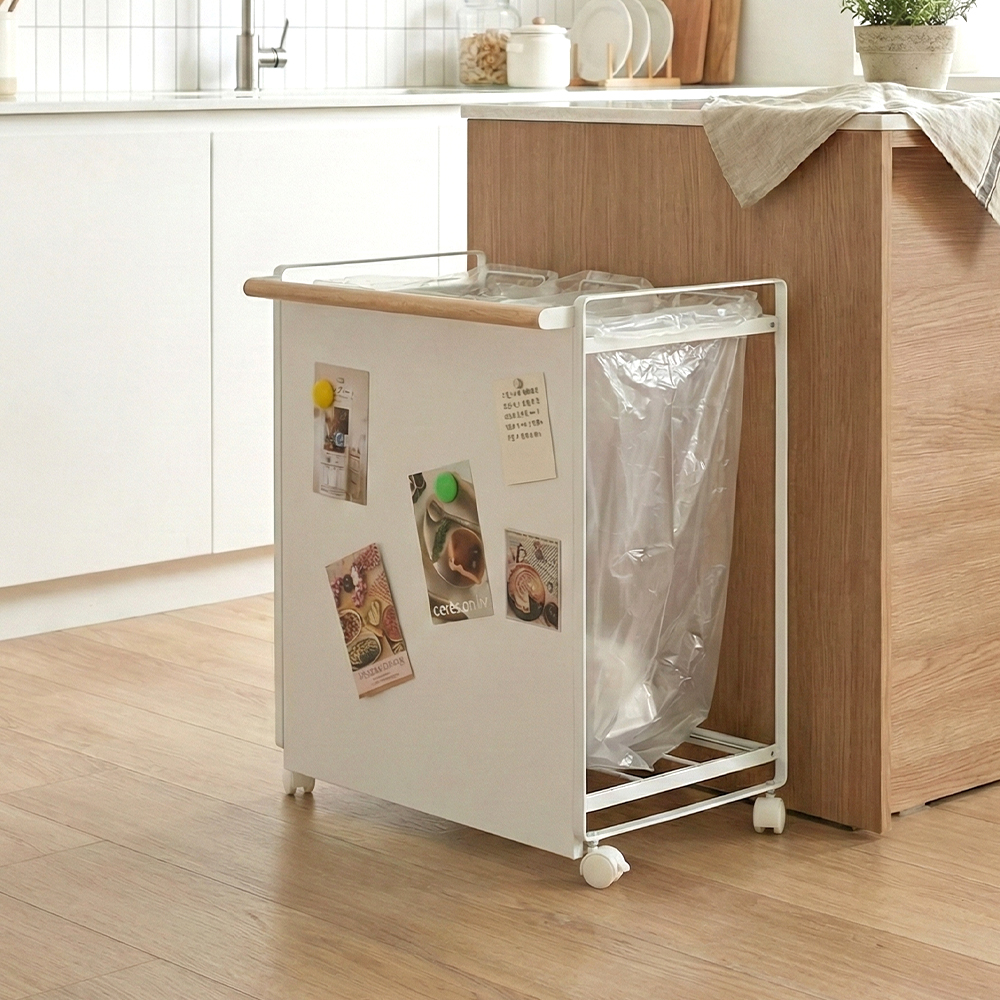 가정용분리수거함 봉지걸이 3단 철제 바퀴달린 재활용 분리수거대