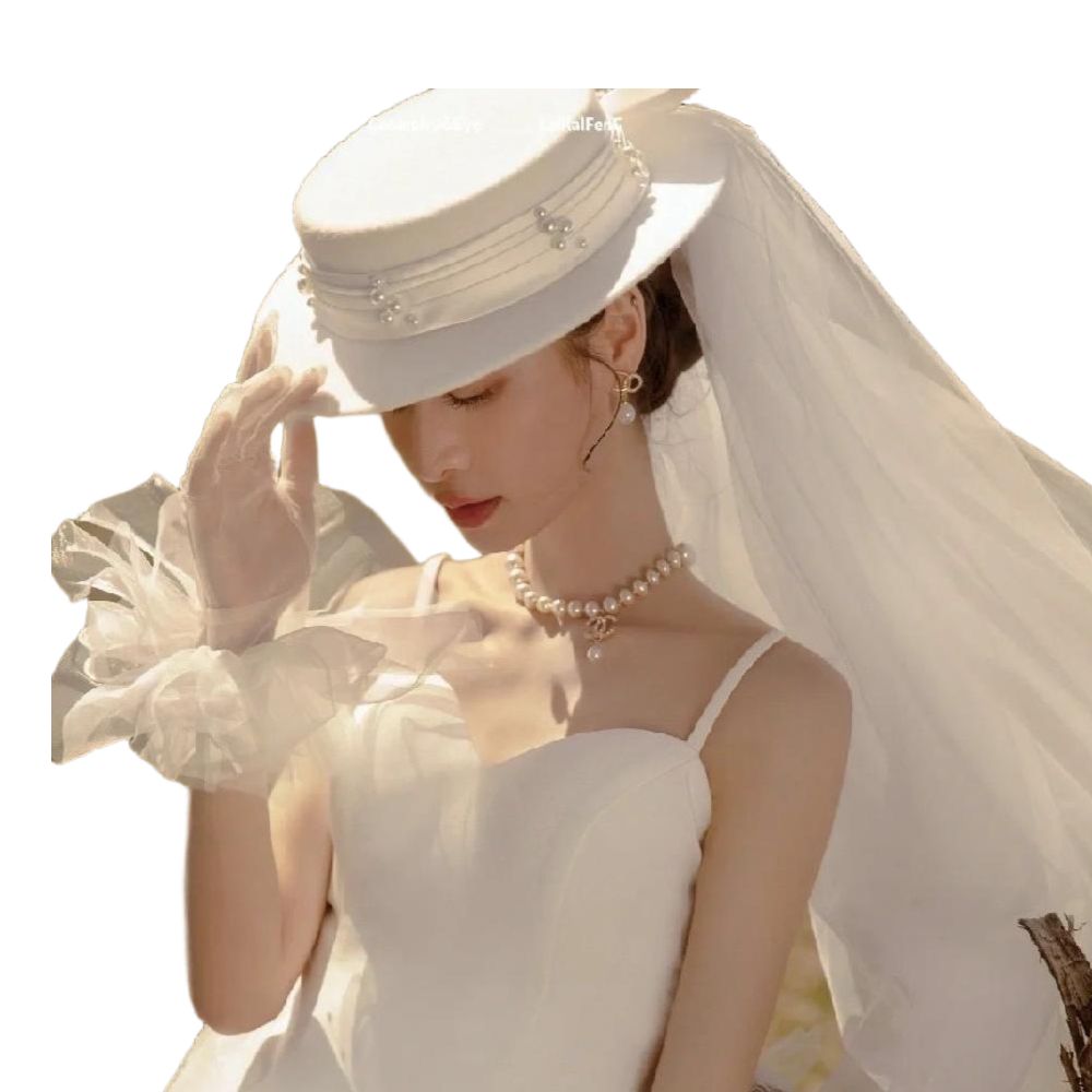 신부용 프렌치 모자 베일 리본 웨딩 액세서리 결혼 - 상품 이미지