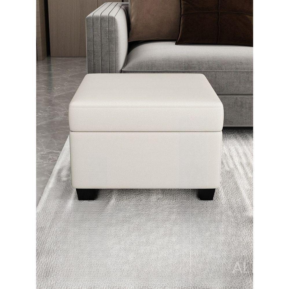 수납의자 스툴 거실 쇼파 의자 발받침 풋스툴 오프화이트 테크니컬 천 60x45x41cm 직사각형 수납 - 상세 이미지 3