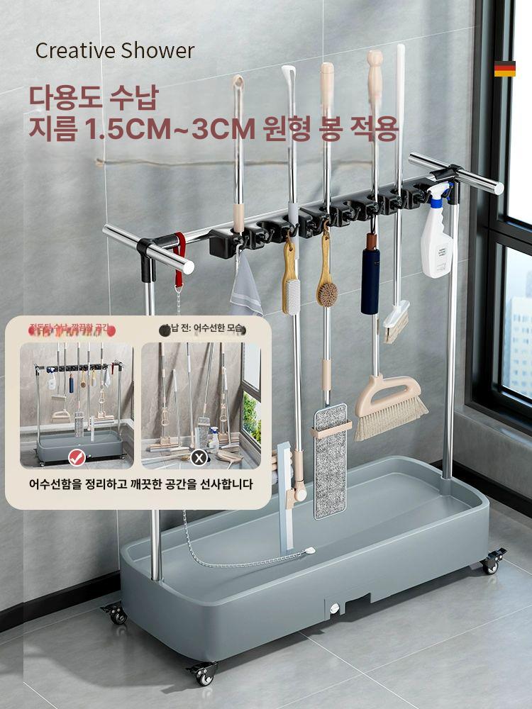 걸레 거치대 사무실 보관함 업소용 이동식 청소도구함 이동식 1단 두꺼운 물통 5칸 6후크 - 상세 이미지 3