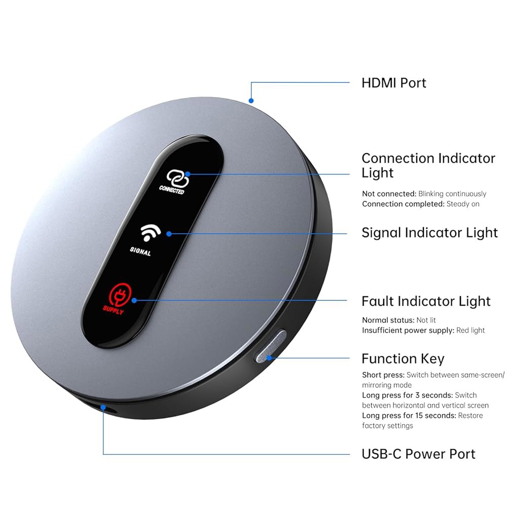 무선 HDMI 디스플레이 동글 어댑터 - AirPlay DLNA가 포함된 Miracast 동글, 휴대폰, 노트북에서 HDTV, 모니터, 프로젝터로 비디오/오디오 스트리밍 가능 - 상세 이미지 2