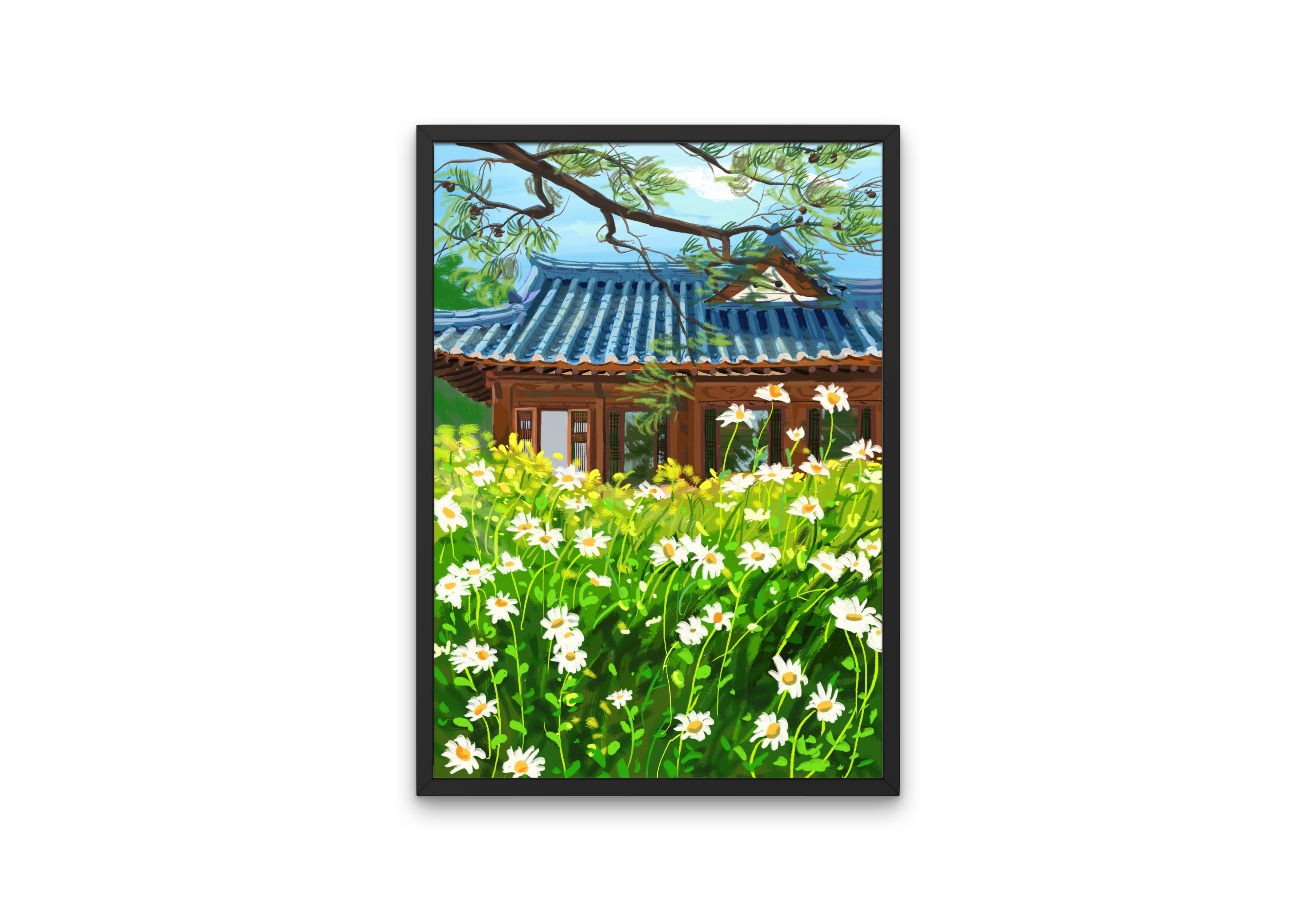 한옥카페 정원 데이지꽃 아트 프린트 A4/A3/A2/A1 - 상세 이미지 3