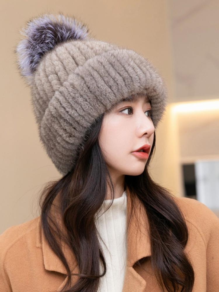 여성 겨울 밍크 귀보호 보온 모피 모자 패션 방울 - 상세 이미지 3