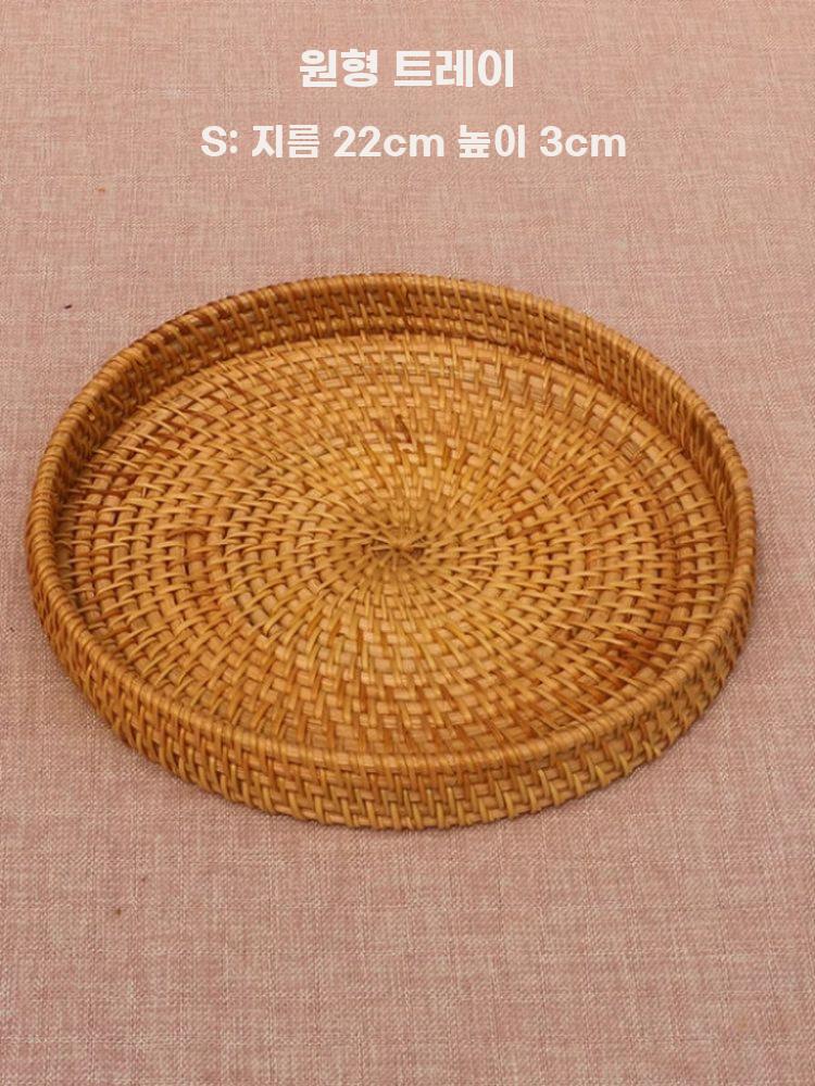 베트남 라탄 수공예 원형 과일바구니 다용도 수납 트레이 원형 트레이 크기 22x3cm - 상세 이미지 4