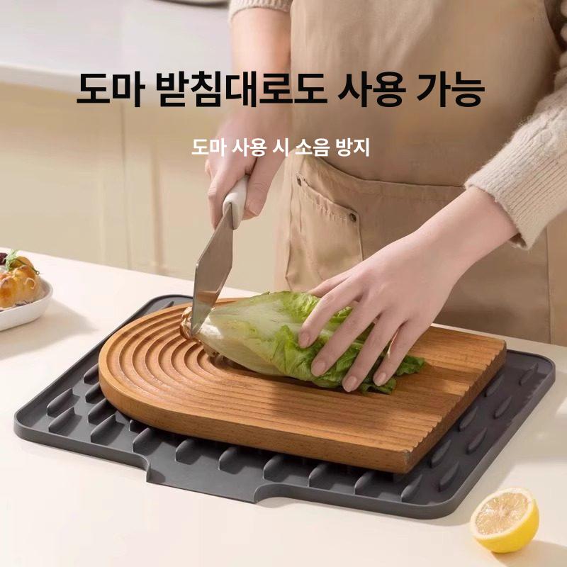 주방 실리콘 논슬립 미끄럼방지 두꺼운 받침대 매트 경사형 실리콘 배수 매트 그레이 1개 - 상세 이미지 5