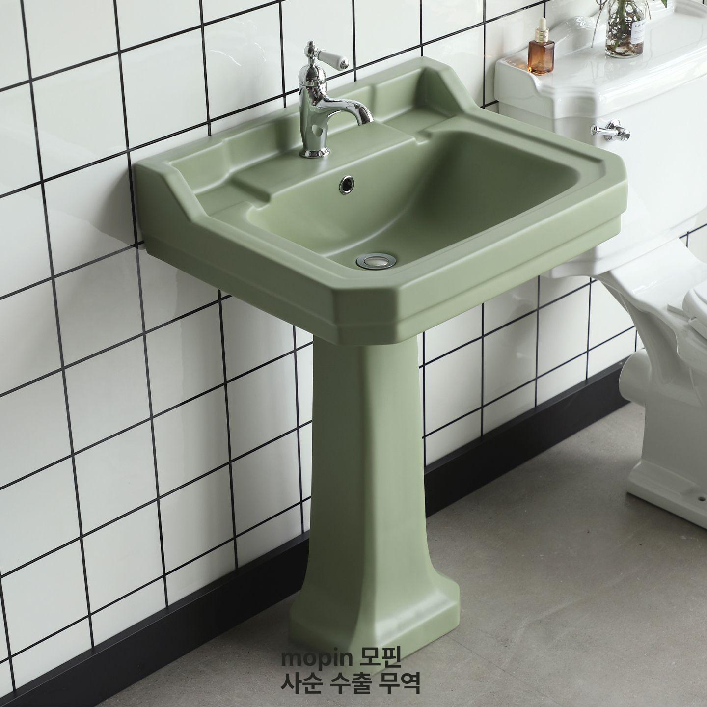 빈티지 세면대 그린 세라믹 영국풍 복고풍 세면기 - 상품 이미지