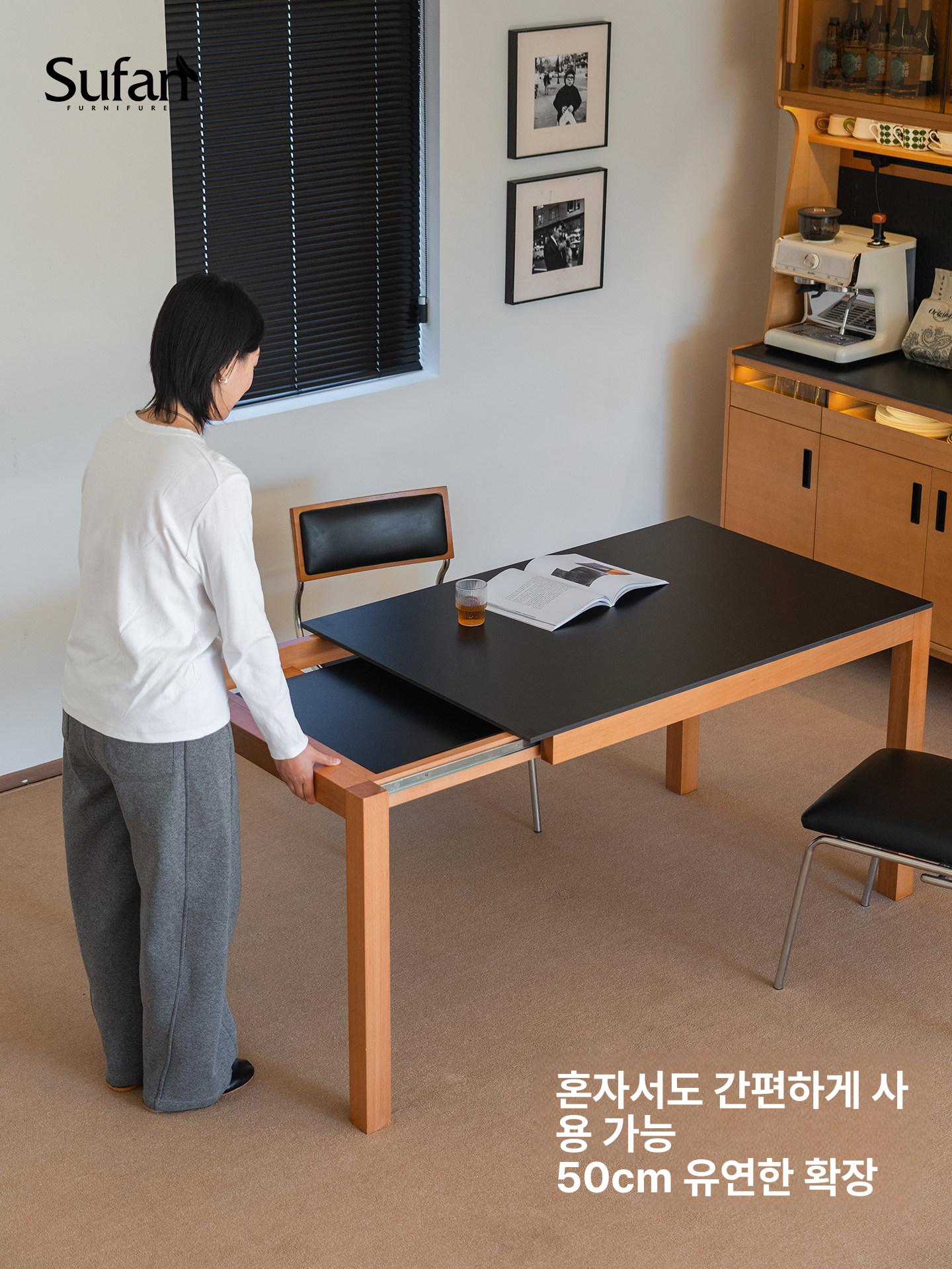 세라믹 확장형 거실 테이블 원목다리 카페 스타일 접이식 120cm 확장형 블랙락슬랩 170cm - 상세 이미지 2