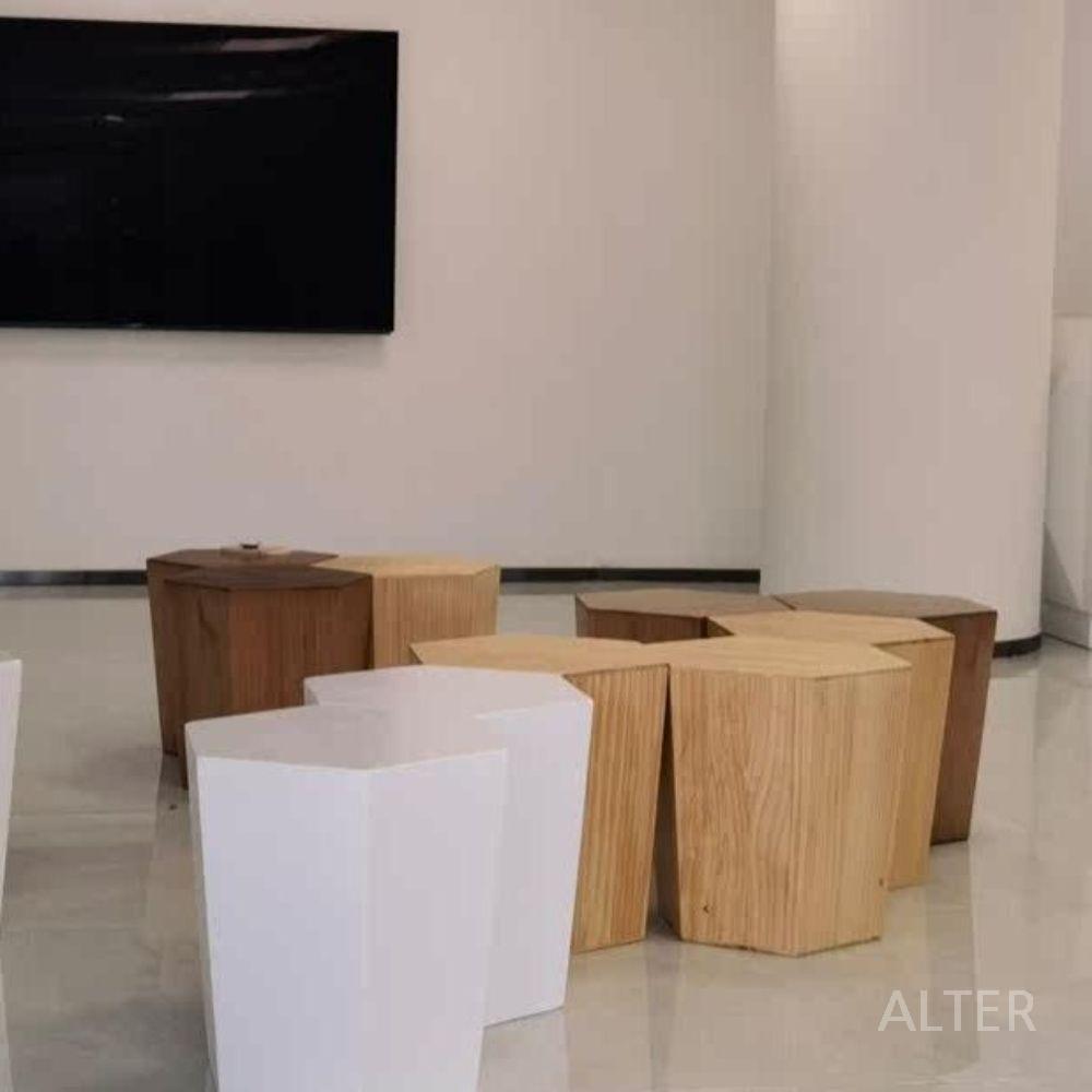 원목 스툴 엔틱체어 의자 육각스툴 스튜디오 카페 인테리어 44x38x44cm 화이트 - 상세 이미지 3