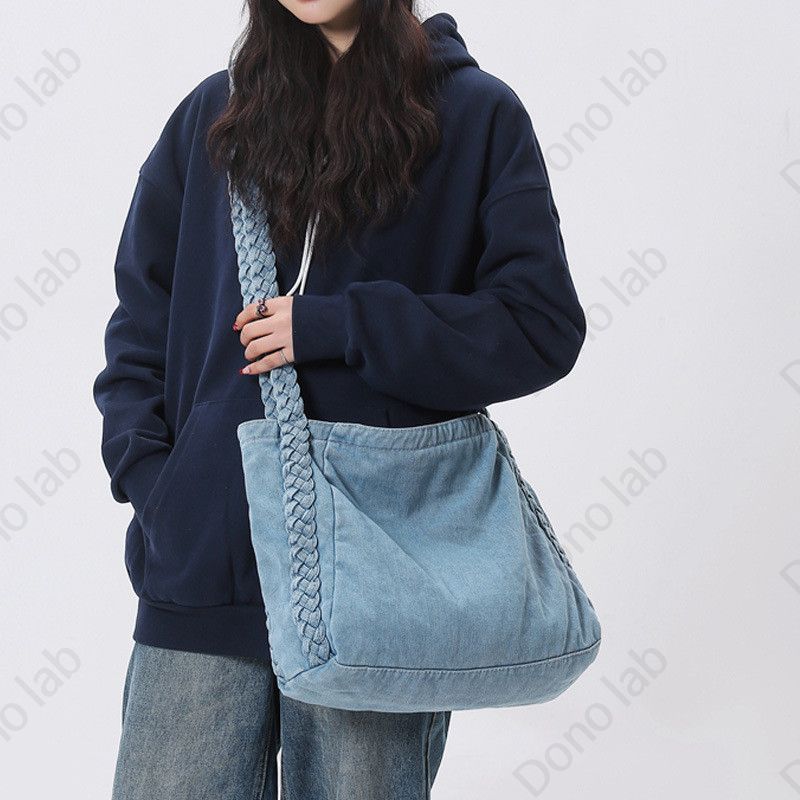 데님 대용량 숄더 크로스백 여행용 데일리용 남여공용 캐주얼 청가방 - 메인 이미지