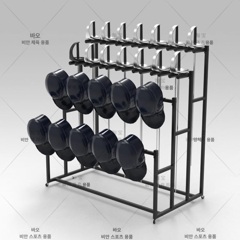 펜싱 헬멧 거치대 장비 진열대 보관함 펜싱검 보관대 바퀴 블랙 검14개+마스크10개 - 상세 이미지 3