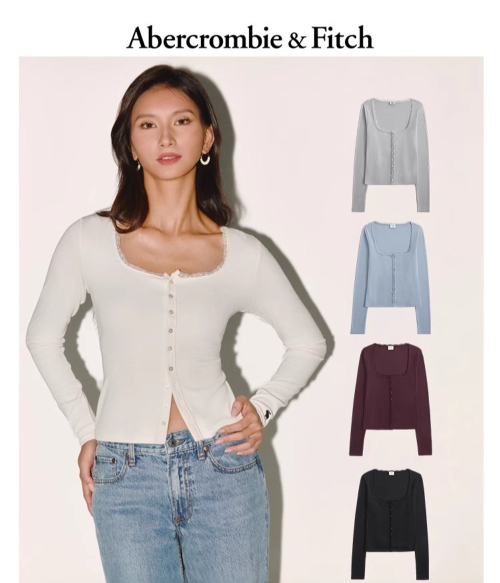 아베크롬비 여자 긴팔 티셔츠 이너 스퀘어넥 여성 슬림핏 봄 가을 abercrombie & Fitch - 상세 이미지 2