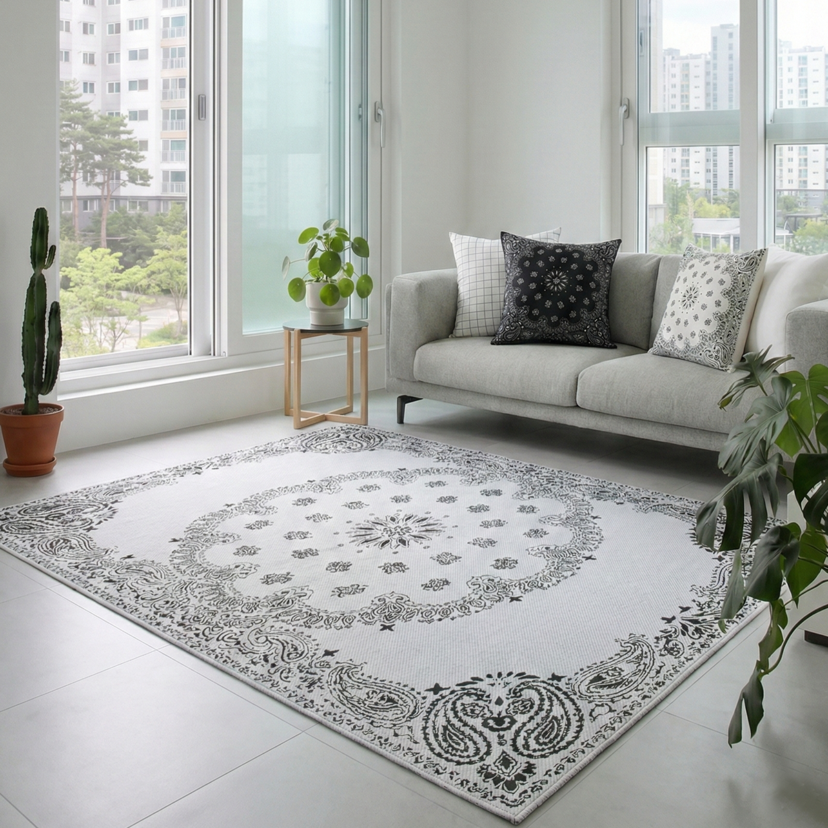 엠시베딩 워셔블러그 단모 먼지없는 사계절 방수 블랙스퀘어 대형 침실 식탁 러그