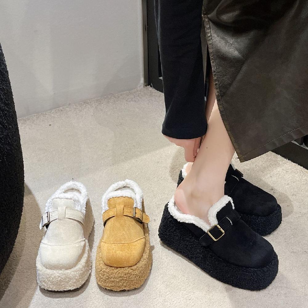여성 양털 퍼 무스탕 뮬 겨울 두꺼운 털슬리퍼 두툼 - 상세 이미지 2