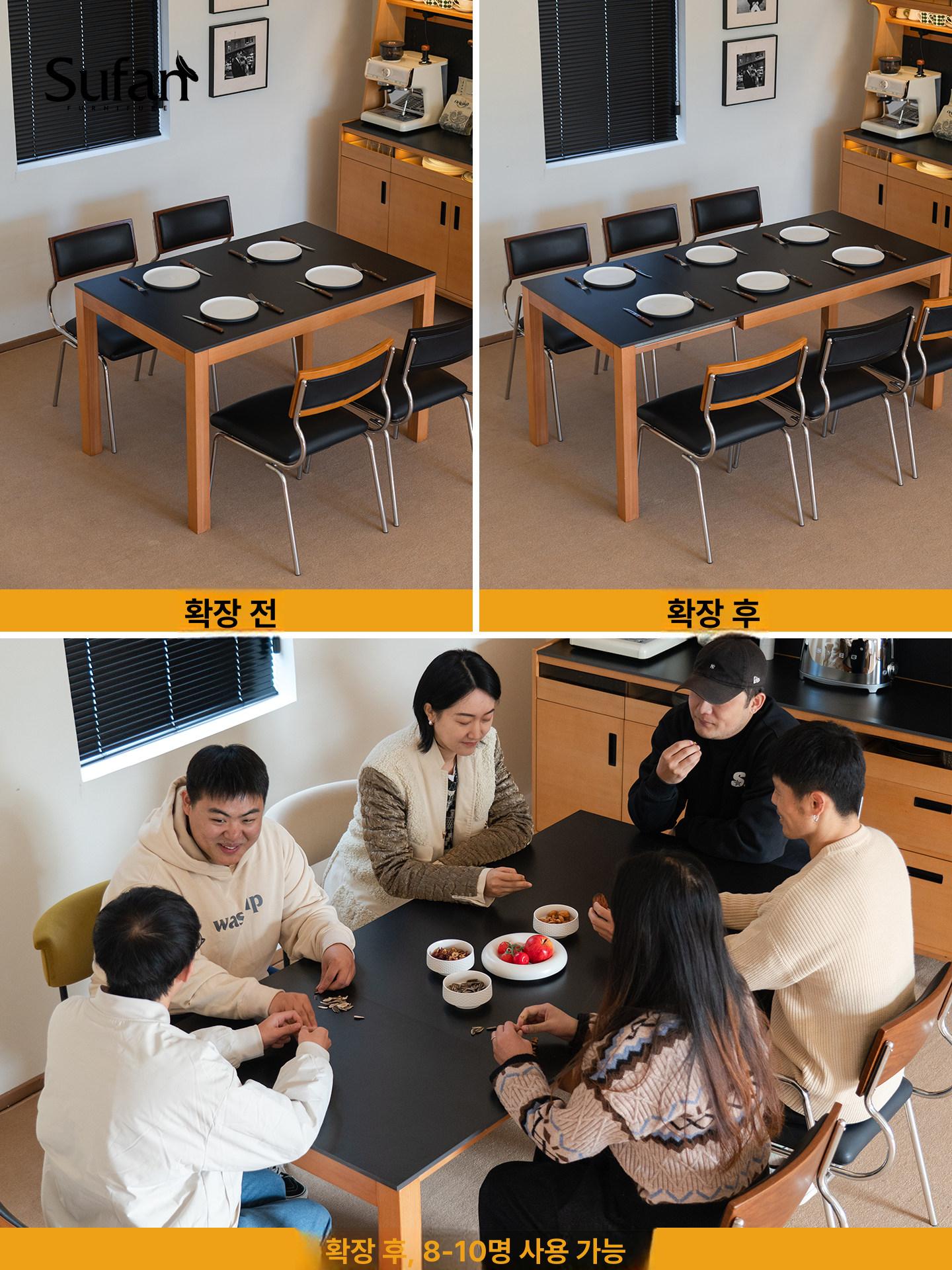 세라믹 확장형 거실 테이블 원목다리 카페 스타일 접이식 120cm 확장형 블랙락슬랩 170cm - 상세 이미지 3