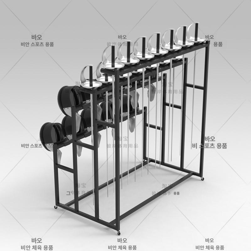 펜싱 헬멧 거치대 장비 진열대 보관함 펜싱검 보관대 바퀴 블랙 검14개+마스크10개 - 상세 이미지 4
