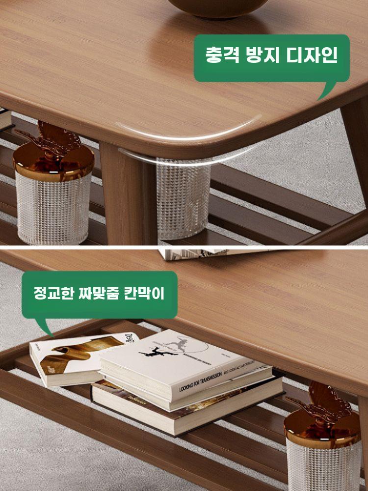 대나무 소형 티테이블 거실 사이드 테이블 이중 선반 - 상세 이미지 4