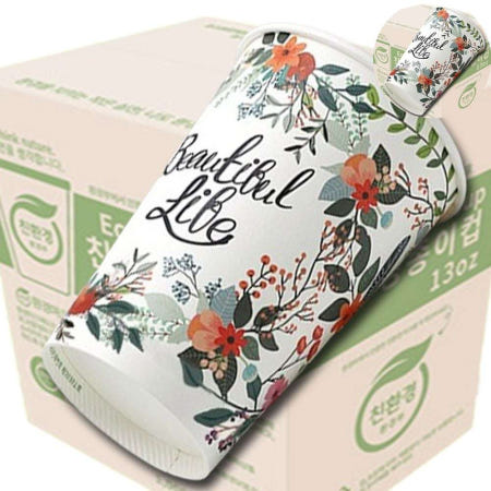 플라워 커피종이컵 1000개 13온스 테이크아웃컵