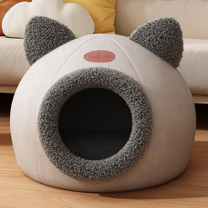 고양이 아늑한 집 담요 방석 포근한 냥이 폭신 벨벳 그레이 소형 33 x 33x33cm - 상품 이미지