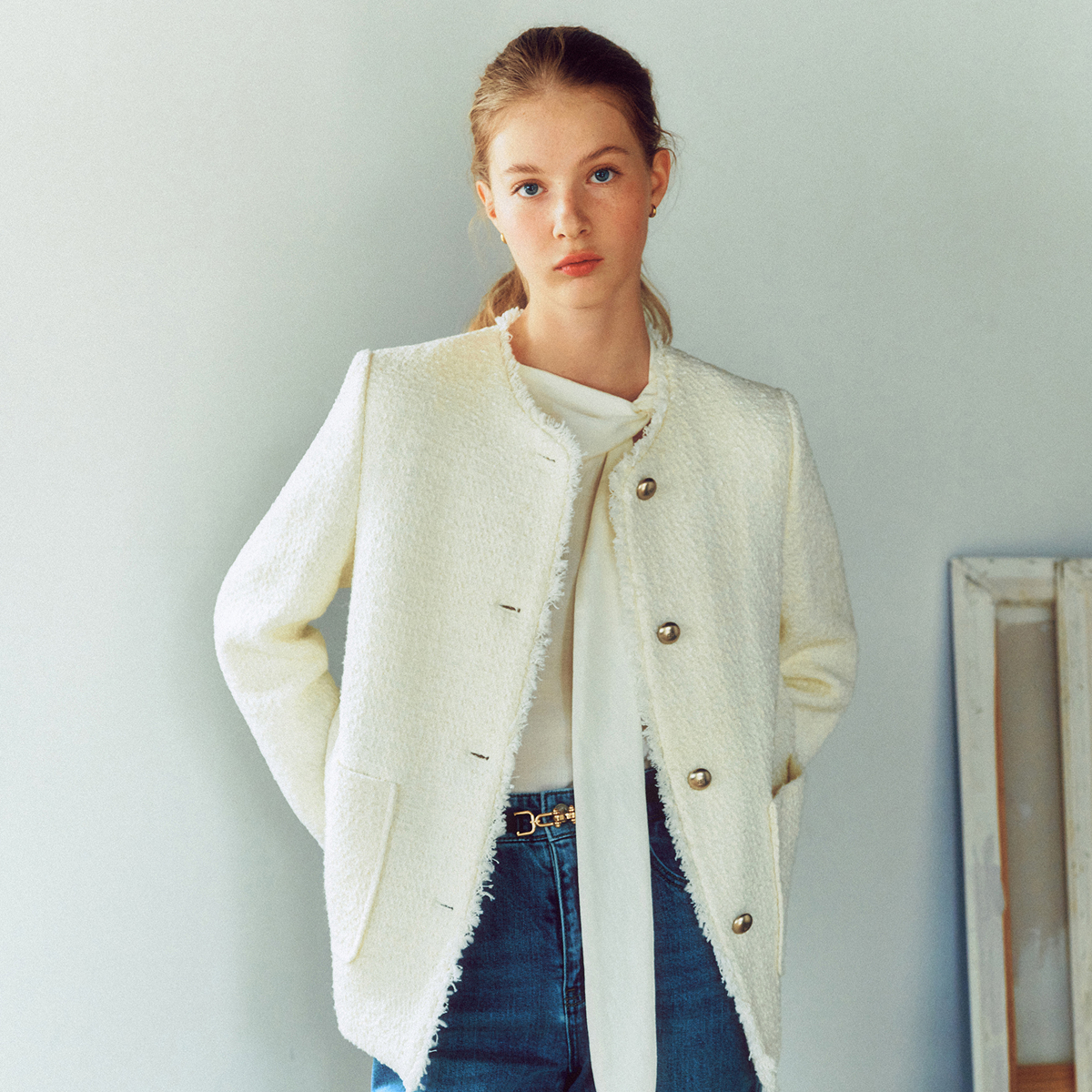 [온라인 단독] [N배송] 로엠 미디 트위드 자켓 RMJKG12S11 제품 이미지