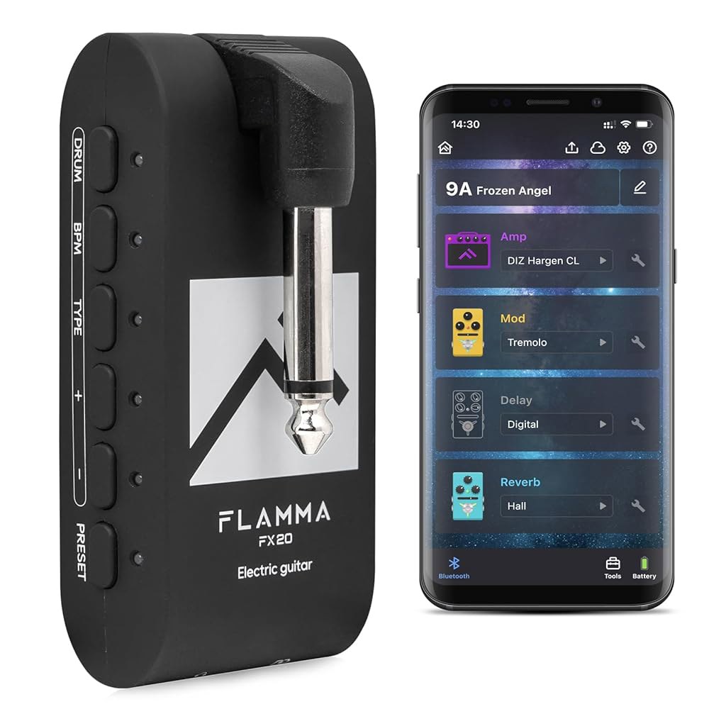 PLAMMA FX20 기타 헤드폰 앰프, APP 40 드럼 홈 52 앰프 모드 5 지연 리버브 효과, 연습 녹음 및 창의성을 위한 14 가지 변조 FX10-BLACK - 상품 이미지