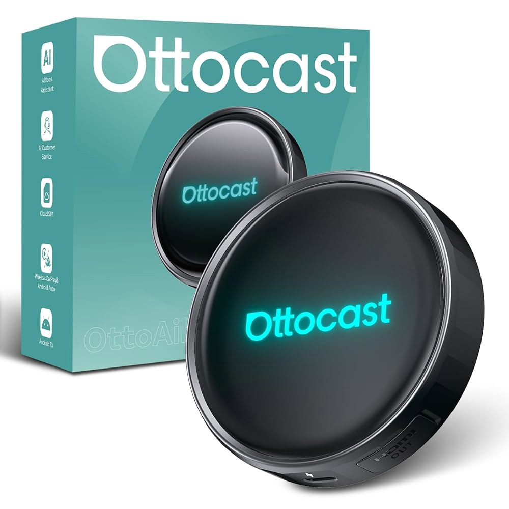 OTTOCAST P3 프로 오토아이박스 안드로이드 13 스마트 AI 박스, 넷플릭스/유튜브 내장, 무선 카플레이 오토 어댑터, 분할 화면 기능이 있는 자동차 비디오 플레이어 - 상품 이미지