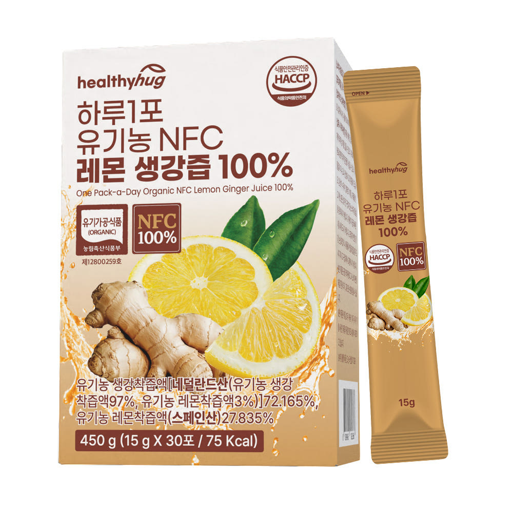헬씨허그 하루1포 유기농 레몬생강즙 NFC 100% 15g 30포, 1개 - 상품 이미지