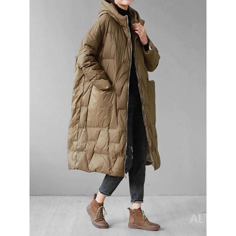 경량 롱패딩 40대 50대 여성 중년 여자 엄마 겨울 옷 빅사이즈 블랙 오버핏 후드 모자 카키 L - 상세 이미지 2