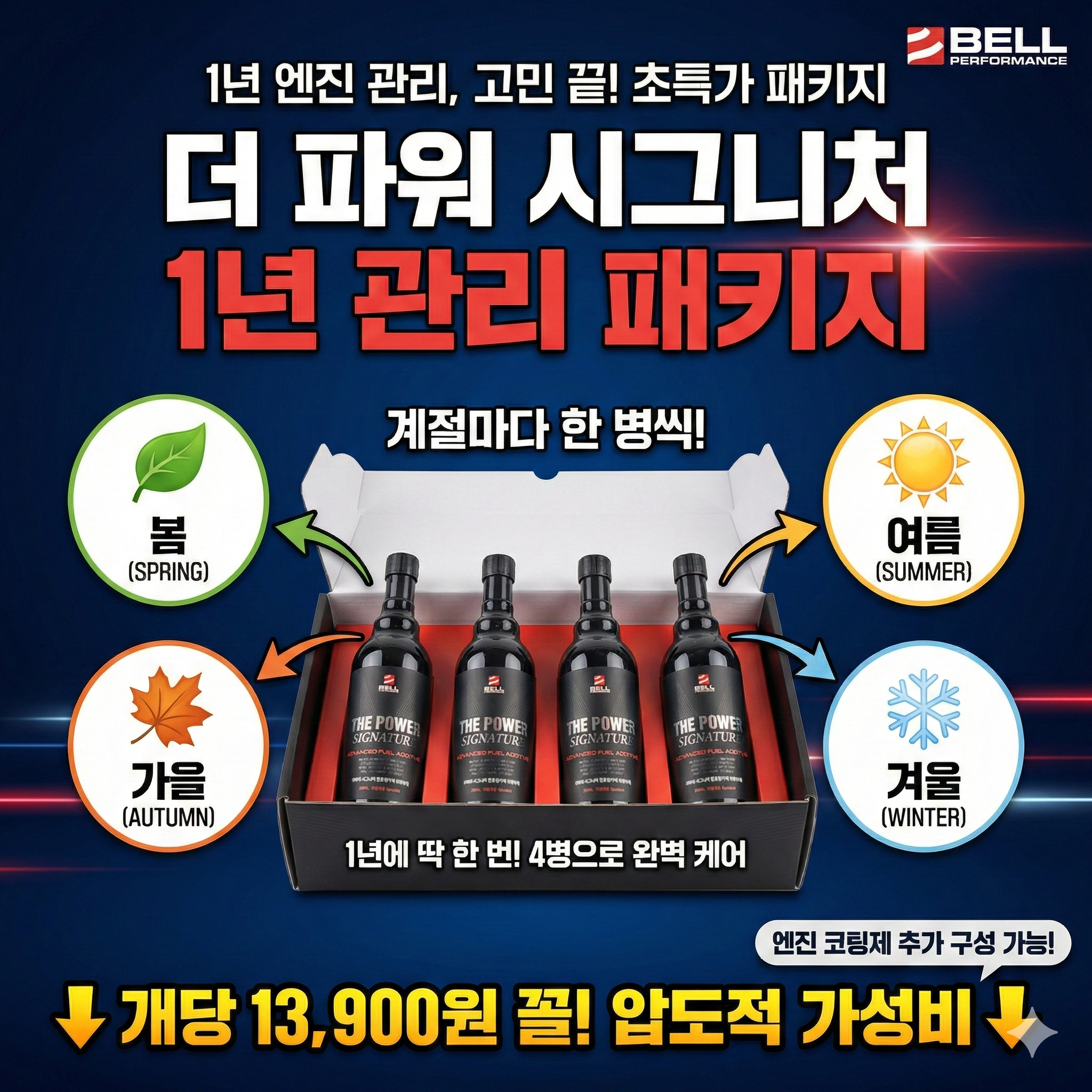 [1년관리엔진복원] 벨퍼포먼스 엔진완벽복원 풀패키지 (더파워시그니처 4병 + 엔진코팅제 합본) - 상세 이미지 3