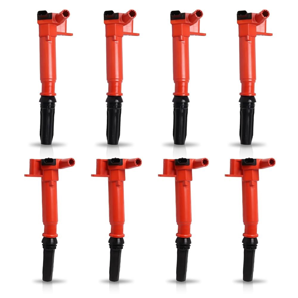 포드 E-350 E-450 F-250 F-350 2018 2019년 UF834 UF865용 2020 슈퍼 듀티 6.2L 교체와 호환되는 왼쪽 및 오른쪽 빨간색 점화 코일 팩 8종 - 상품 이미지