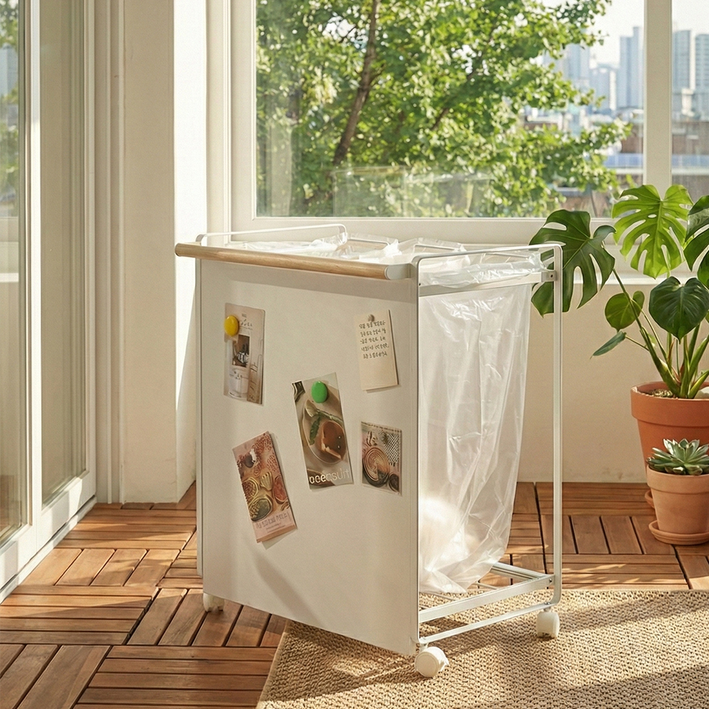 가정용분리수거함 봉지걸이 3단 철제 바퀴달린 재활용 분리수거대