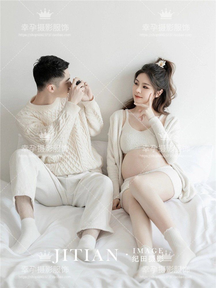 겨울 주수사진 커플옷 커플룩 니트 나시 임산부 상하의 반바지 만삭촬영 만삭사진옷 - 상세 이미지 3