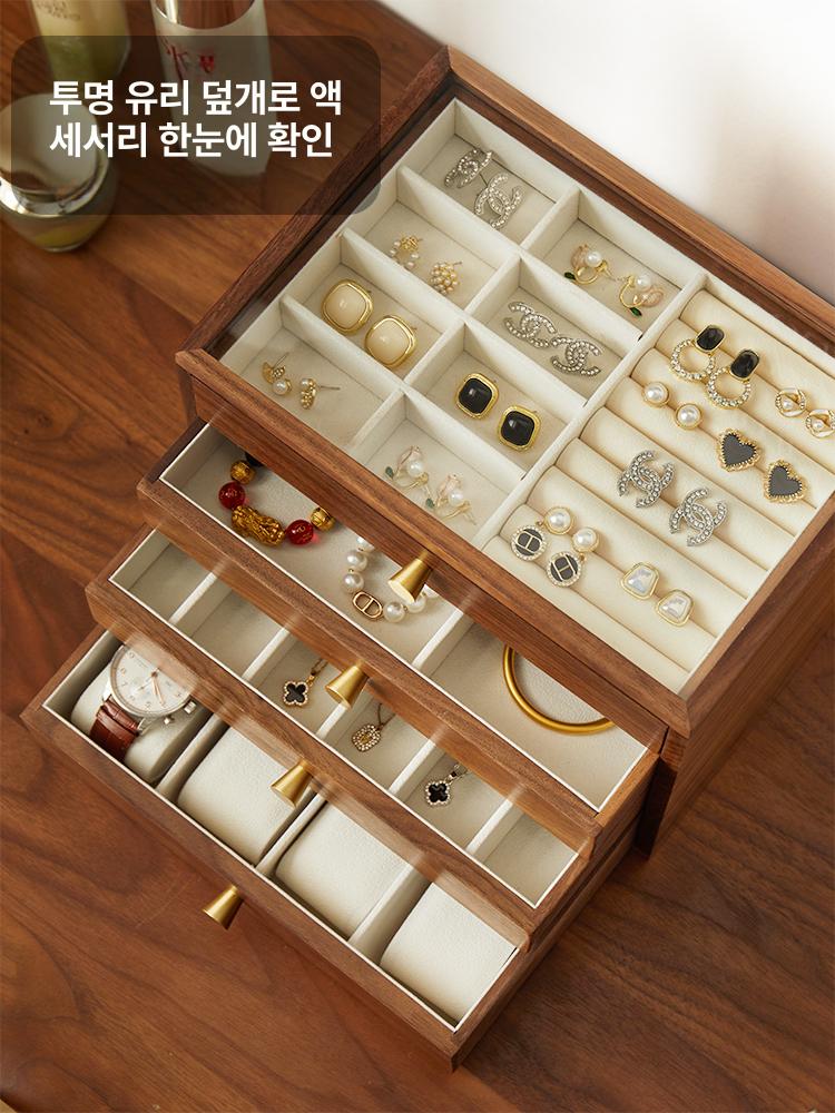 원목 악세사리 보관함 귀걸이 반지 화장대 주얼리 정리 보석함 - 상세 이미지 5