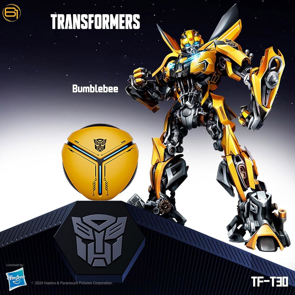 Transformers TF-T30 블루투스 TWS 무선 디자인, 코어 HD 통화 이어버드, 인이어 게임 노이즈 음악 쿨 HiFi (옐로우 모드, 시간 짧은 스포츠 캔슬링 범블비) - 상세 이미지 2