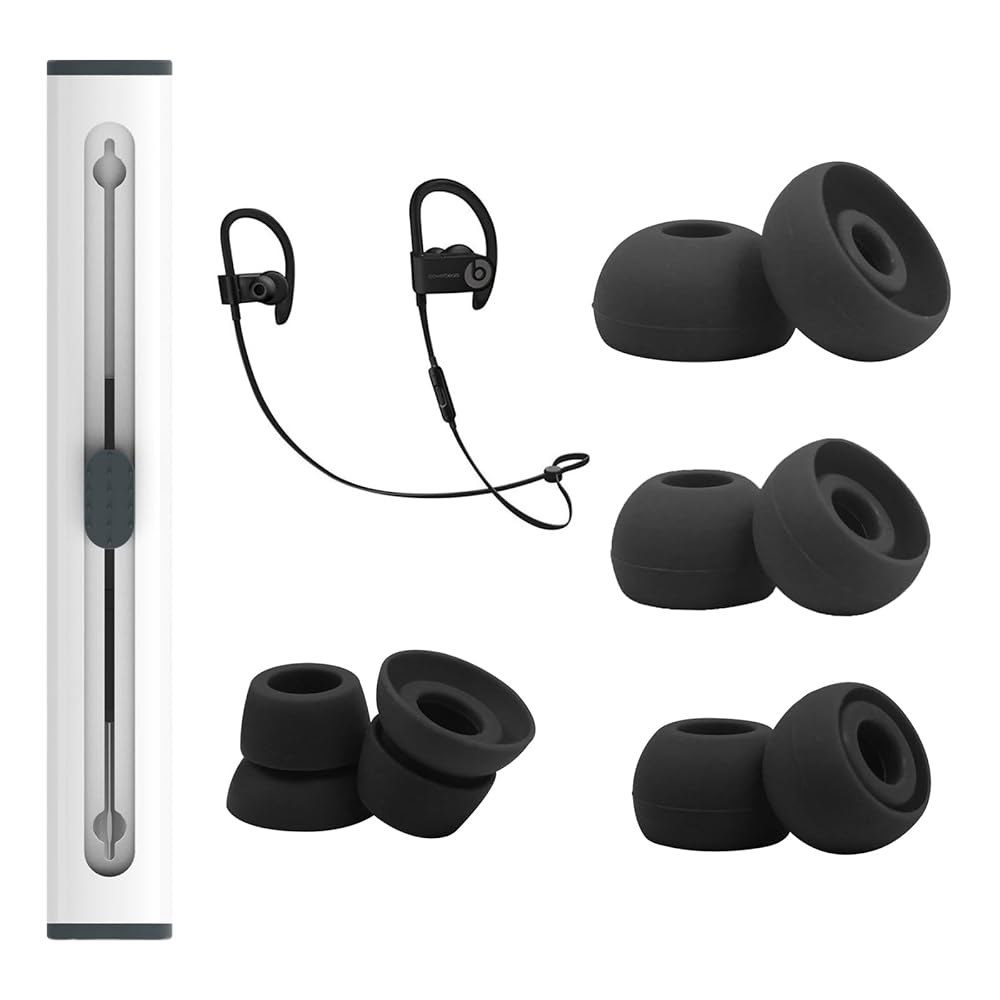 hopopwer 교체용 실리콘 이어버드 팁, 라지 더블 2, 포함) Powerbeats 스몰, 펜 - 3 4쌍 세트 팁 이어 미디엄, 및 플랜지 (블랙 - 상품 이미지