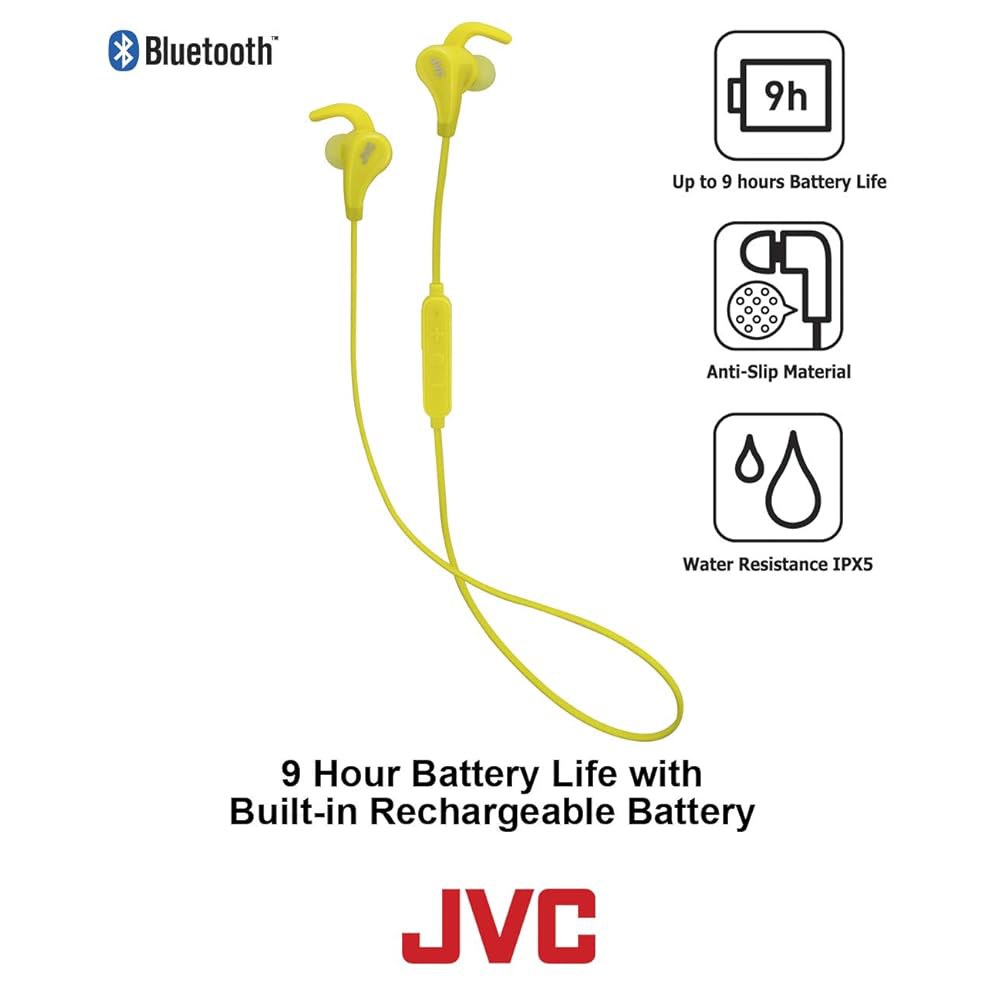 JVC 옐로우 및 그레이 무선 방수 스포츠 이어 핏 피벗 잠금 헤드폰 HA-ET50BTY 모션 - 상세 이미지 3