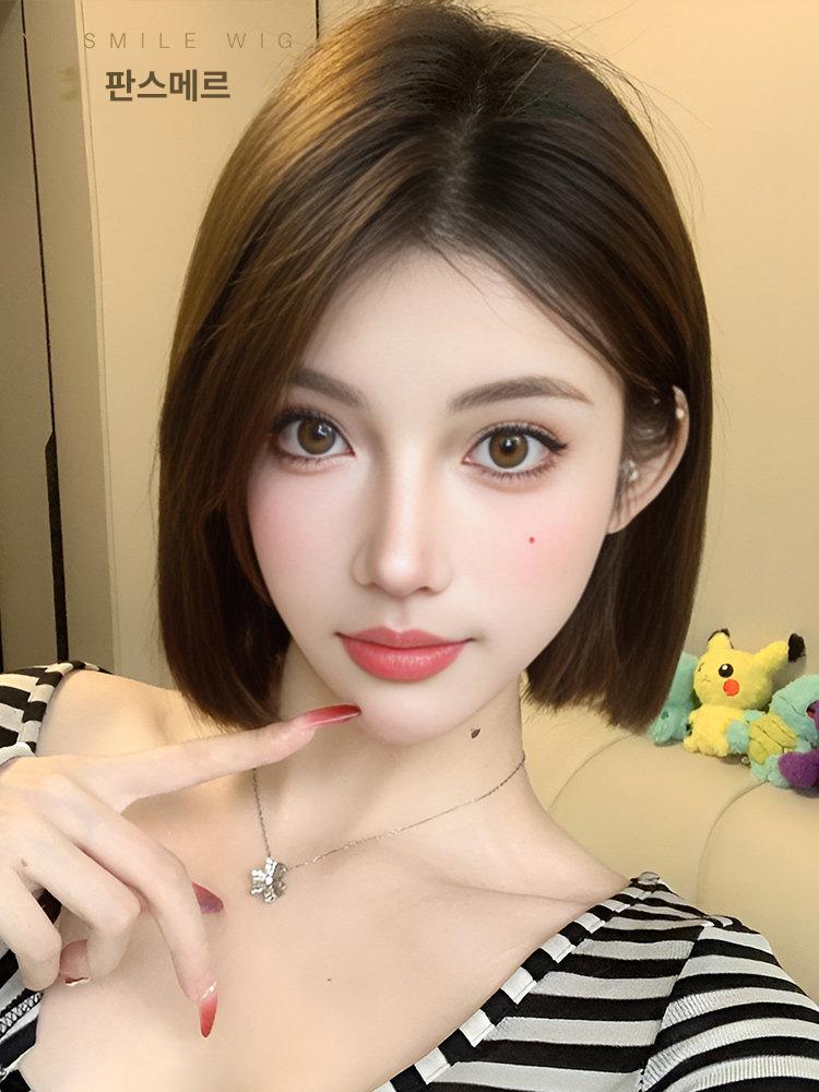 인모테슬컷가발 똑단발 가발 항암 엄마 100%인모 30cm 35cm 30cm 모카브라운 중간 분할 - 상세 이미지 2