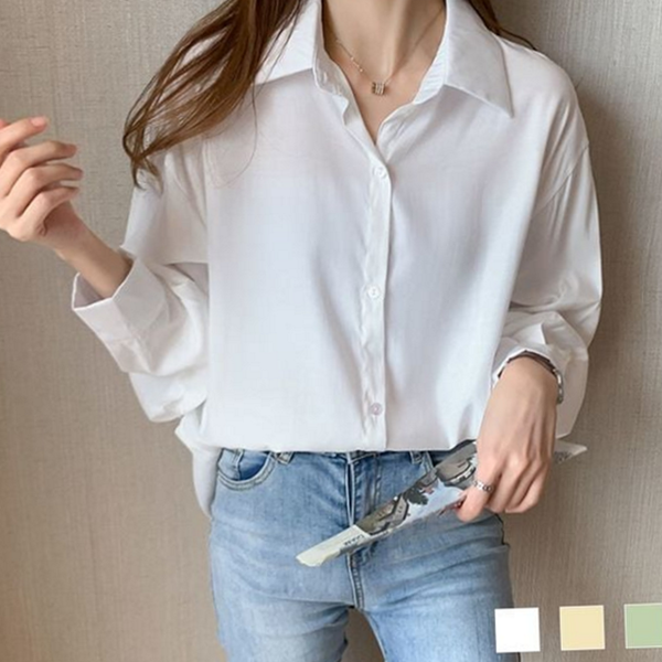 얇은 여성 루즈핏 셔츠 기본 여성 블라우스 셔츠 폴리에스터 여자 - 상품 이미지