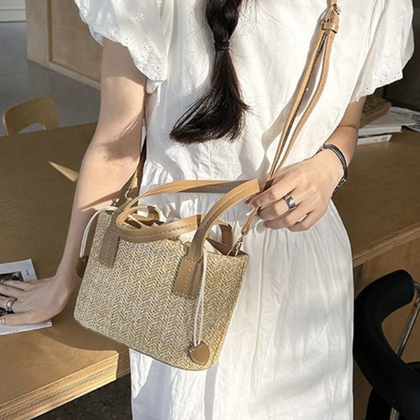데일리 미니 토트 백 라탄 여성 토트 백 여름 휴가 - 상품 이미지