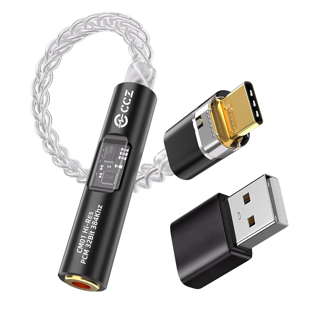 USB C to 3.5mm 오디오 CCZ 크리스탈 8 IEM 동글 Hi-Res 도금 MAX97220 케이블 헤드폰 어댑터, 구리 Aux 듀얼 PRO용 스트랜드 싱글 실버 CM01 - 상품 이미지