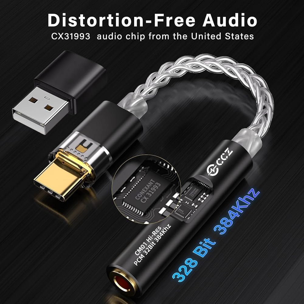 USB C to 3.5mm 오디오 CCZ 크리스탈 8 IEM 동글 Hi-Res 도금 MAX97220 케이블 헤드폰 어댑터, 구리 Aux 듀얼 PRO용 스트랜드 싱글 실버 CM01 - 상세 이미지 2