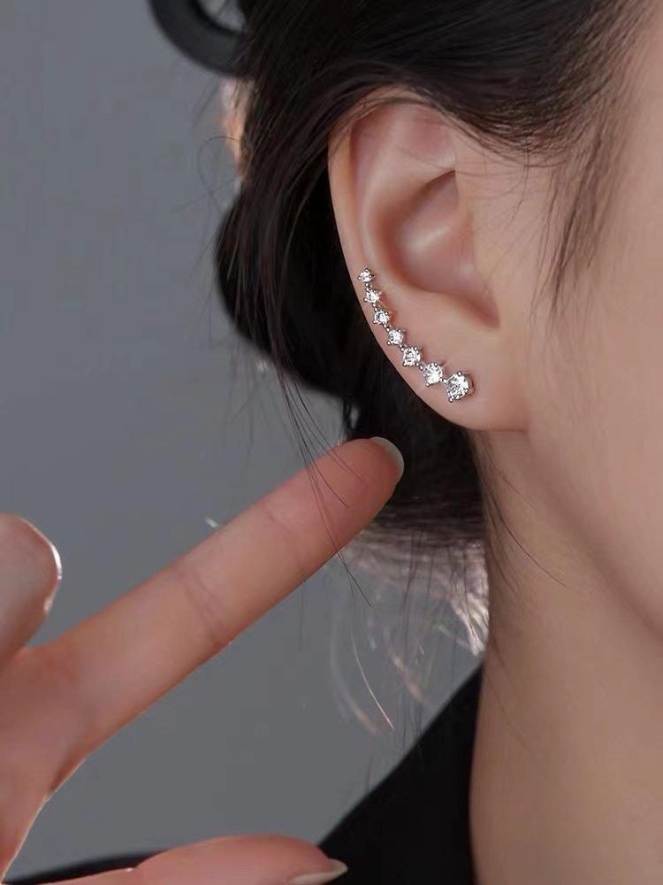순은 지르코니아 여성용 고급감 귀찌 925 실버 직선 지르콘 귀걸이 2개세트 이미지 6