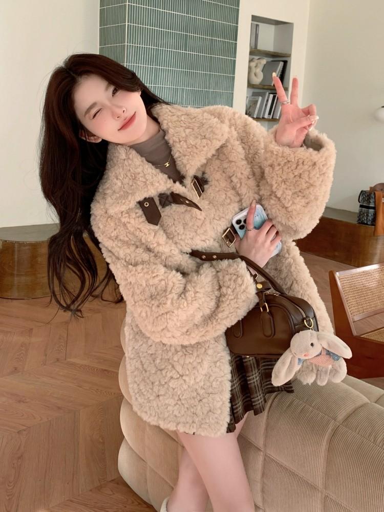 밍크코트 양털 에코퍼후드 에코퍼롱코트 퍼코트 연말모임룩 퍼롱코트 인조퍼 하이퀄리티 모피 - 상품 이미지