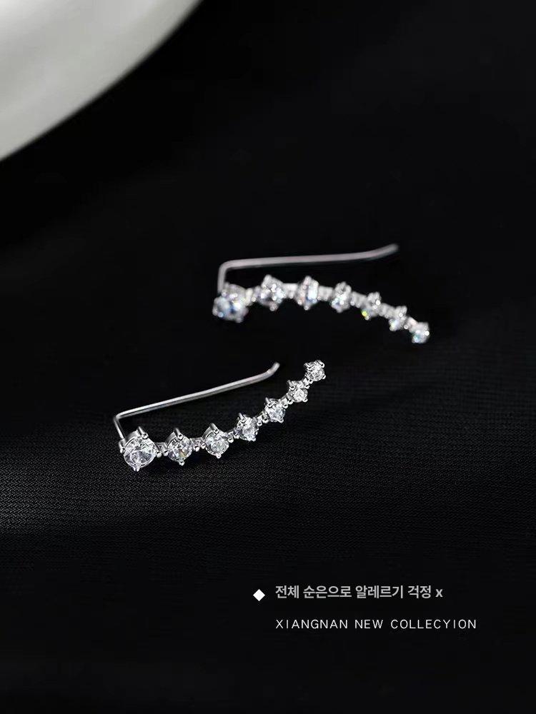 순은 지르코니아 여성용 고급감 귀찌 925 실버 직선 지르콘 귀걸이 2개세트 - 상세 이미지 5